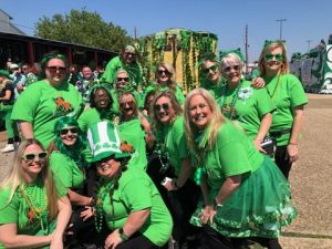 Ladies of Louisiana LunaChicks posing for a group shot before the St. Patrick's Day parade 2024