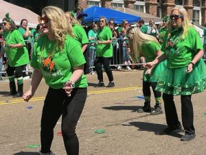 Ladies of Louisiana LunaChicks performing in the St. Patrick's Day parade 2024